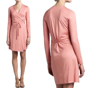 Diane von Furstenberg Terrazzo Wrap Dress Silk Cotton V Neck Surplice Pink 10